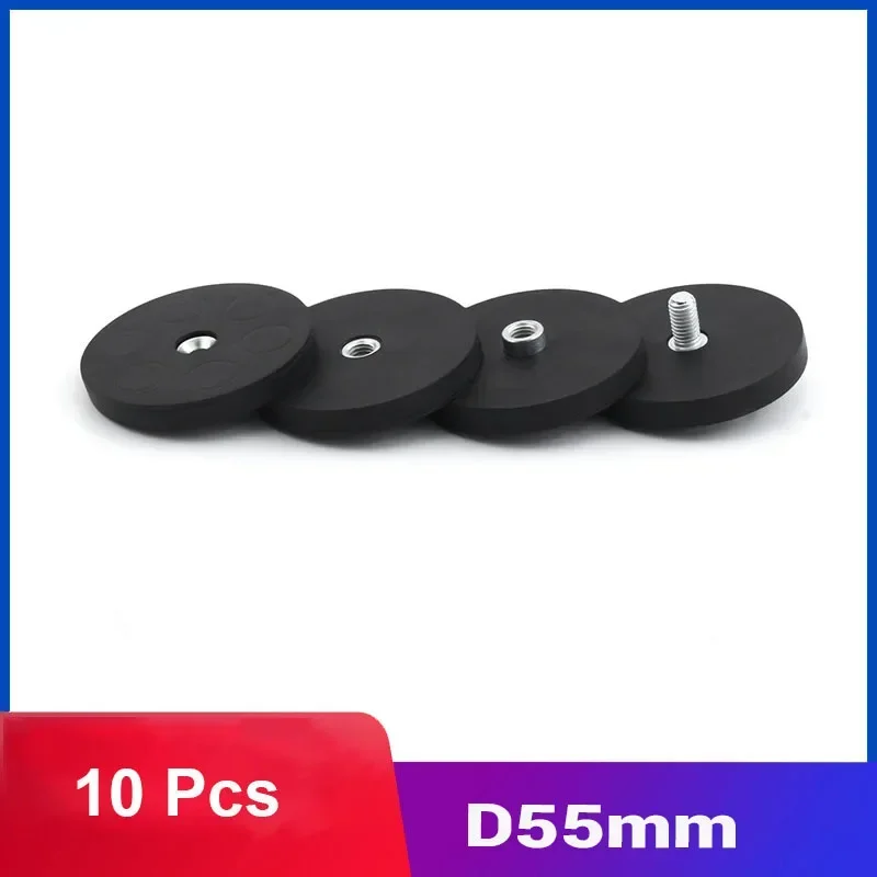 10Pcs D55mm Strong Round Rubber Coated Magnet Magnetic Base External Thread Mounting Bracket Holder For Boat LED Light Car Bar