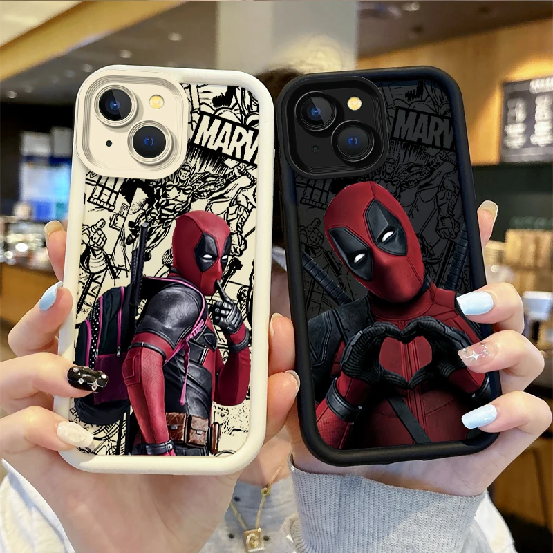 Funda de teléfono de Deadpool de Marvel, carcasa protectora a prueba de golpes para iPhone 16, 15, 14, 13, 12, 11 Pro Max, 16, 15, 14, 8, 7 Plus, X,