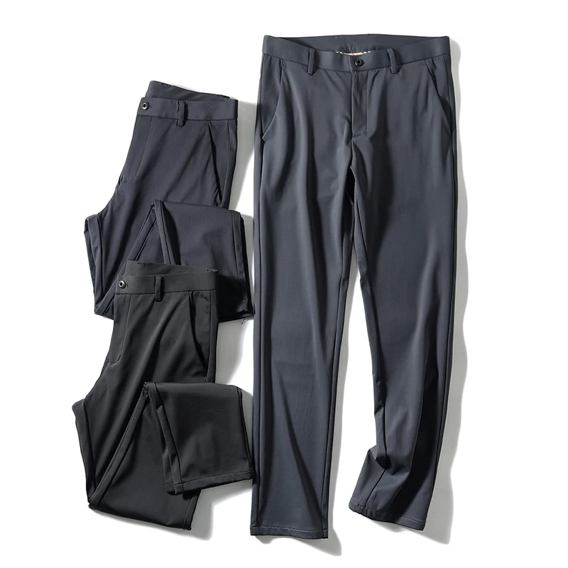 

Busin Casual Pants for Men Anti-Wrinkle Smooth Drapey Four-Way Stretch Comfortable Commute Workwear Straight Leg Trousers