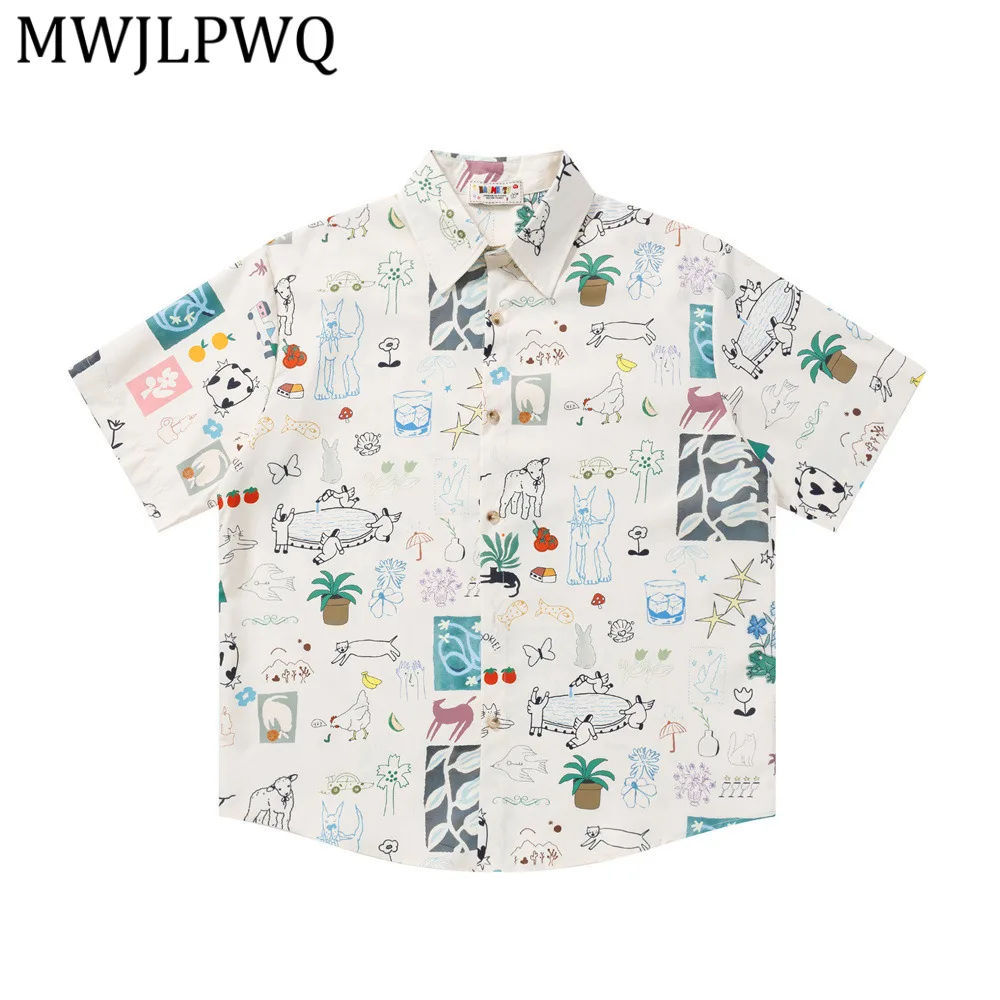 

MWJLPWQ Printed Graffiti Short-Sleeve T-shirts For Men Summer Streetwear Hip-Hop Trendy Casual Loose Niche Lapel Tops 15951
