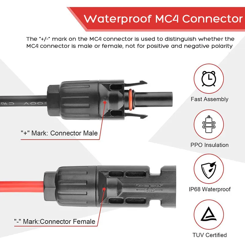 Waterproof Solar Connector to DC5521 DC7909(DC8) Cable for Jackery Explorer 240 300 500 Anker 521 etc. Portable Power Station.