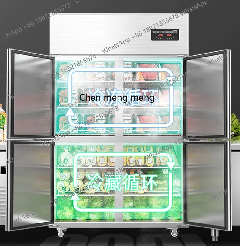 فريزر تجاري بأربعة أبواب، خزانة حفظ التجميد العمودية، ضاغط مزدوج، ثلاجة نموذجية هندسية #2