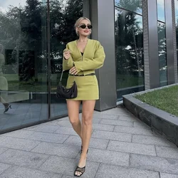 2024 Autumn New Women's Fashion Casual Long Sleeve with Belt Slimming Suit Coat High Waist A-line with Belt Mini Skirt Set