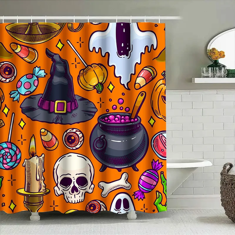 

Tuniu Halloween Witch Decor Scary Bat Skull Candy Pot Shower Curtain for Bathroom Kids Teens