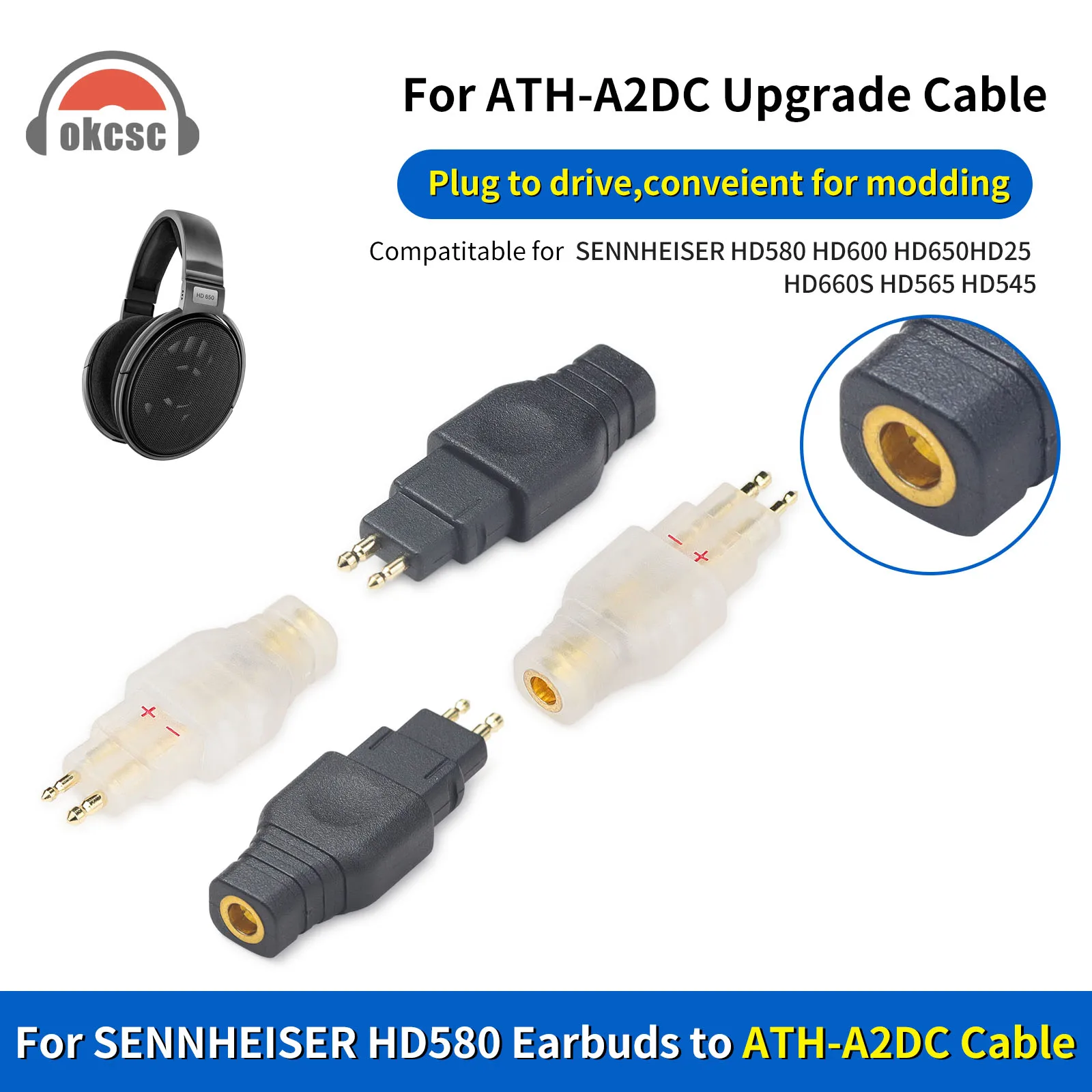 

OKCSC Headphone Adapter HD650 Male to A2DC Female Earbuds Connecter for SENNHEISER HD580 HD600 HD650 HD25 HD660S HD565 HD545