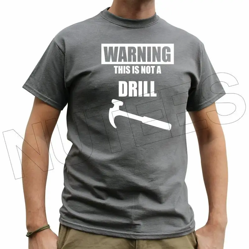 

Предупреждение это не дрель. Мужская футболка с забавным строителем, жилеты S Xxl