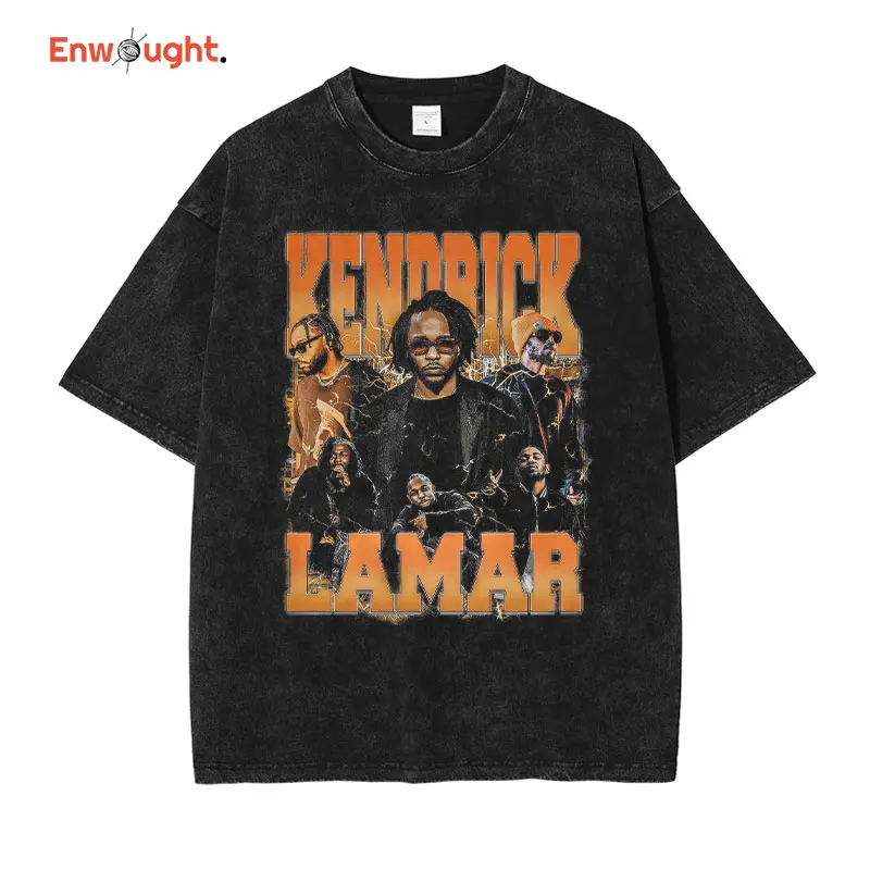 KendRick Lamar T Shirt Rapper Singer Vintage Washed Tops Tees Hip Hop Old School Short Sleeve Oversized T-shirt Harajuku Men