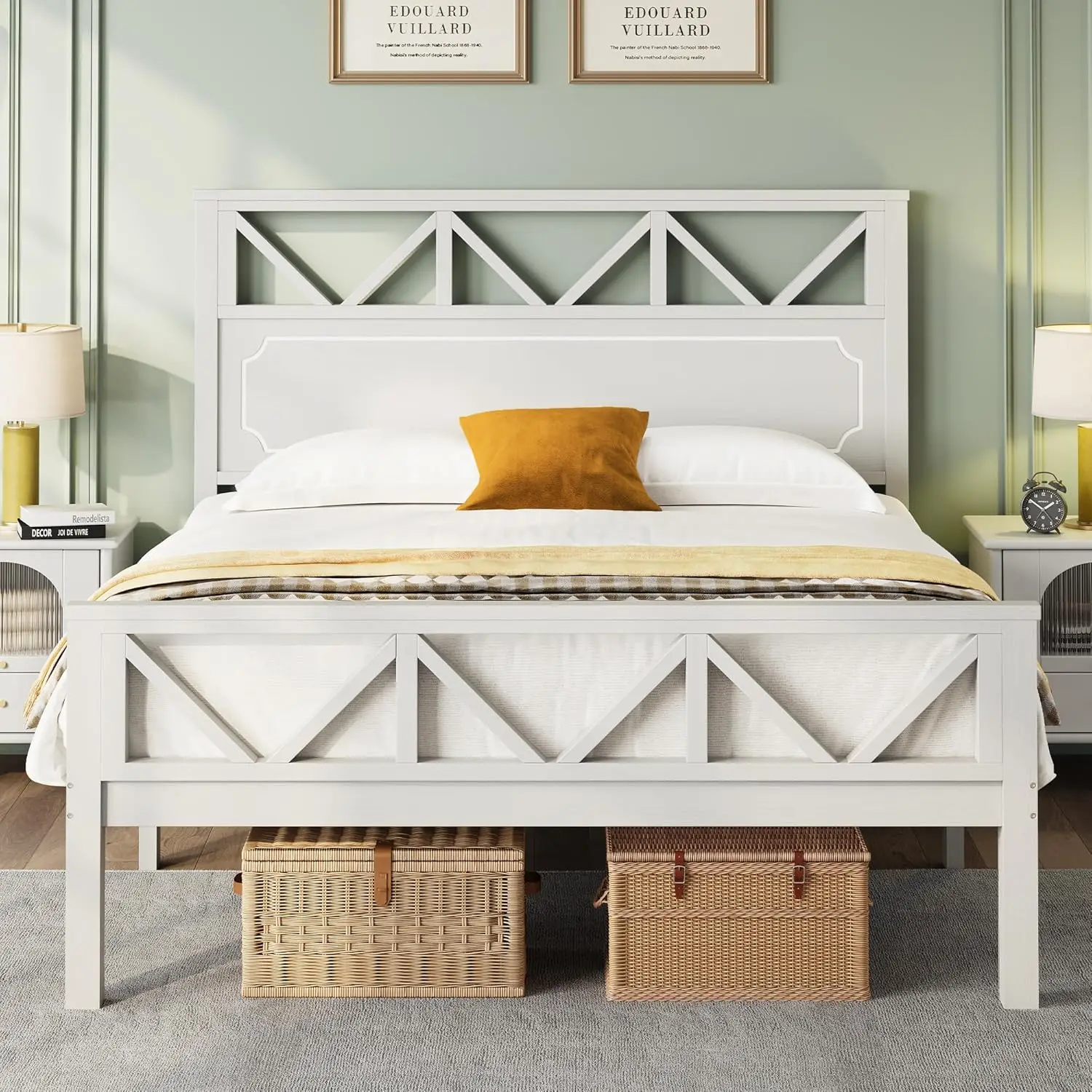Queen Bed Frame, Solid Wood Platform Bed Frame with Headboard and Footboard, Heavy-Duty Mattress Foundation/Wood Slats/Easy Asse