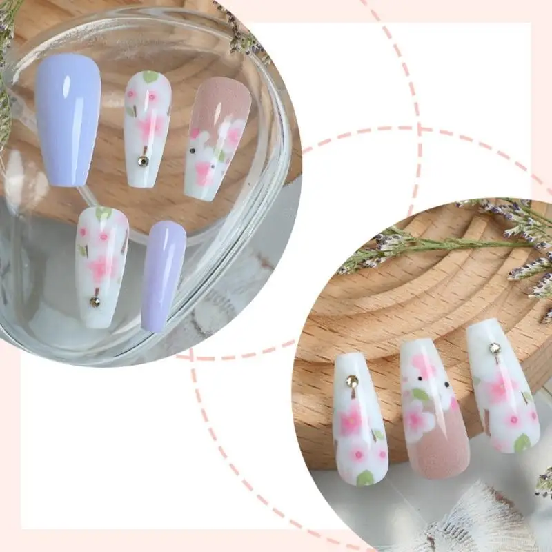 24 pezzi fiori dolci falsi chiodi semplici artificiale copertina completa su unghie a forma lunga pressione su