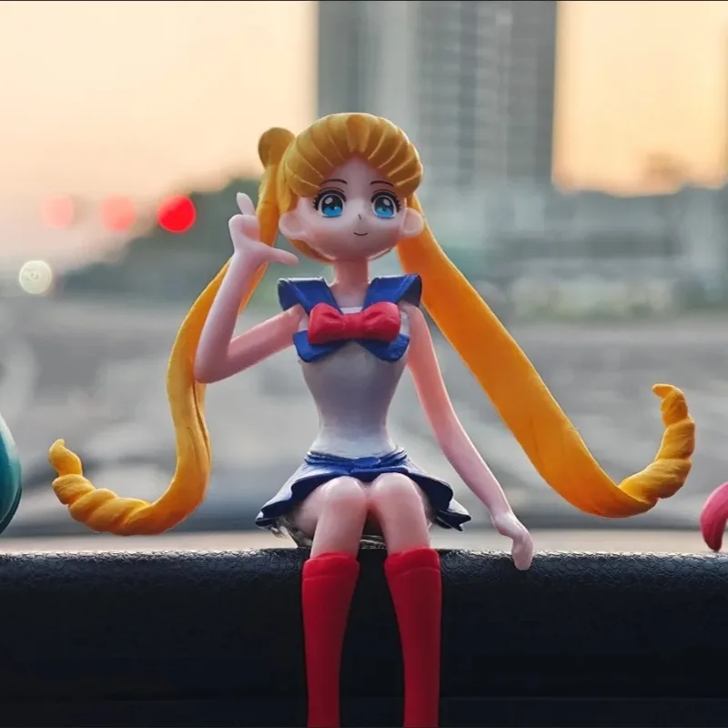 Cartoon anime girl sitting ornament，Cute Hatsune Miku sailor moon figure doll，Automotive center console decoration birthday gift