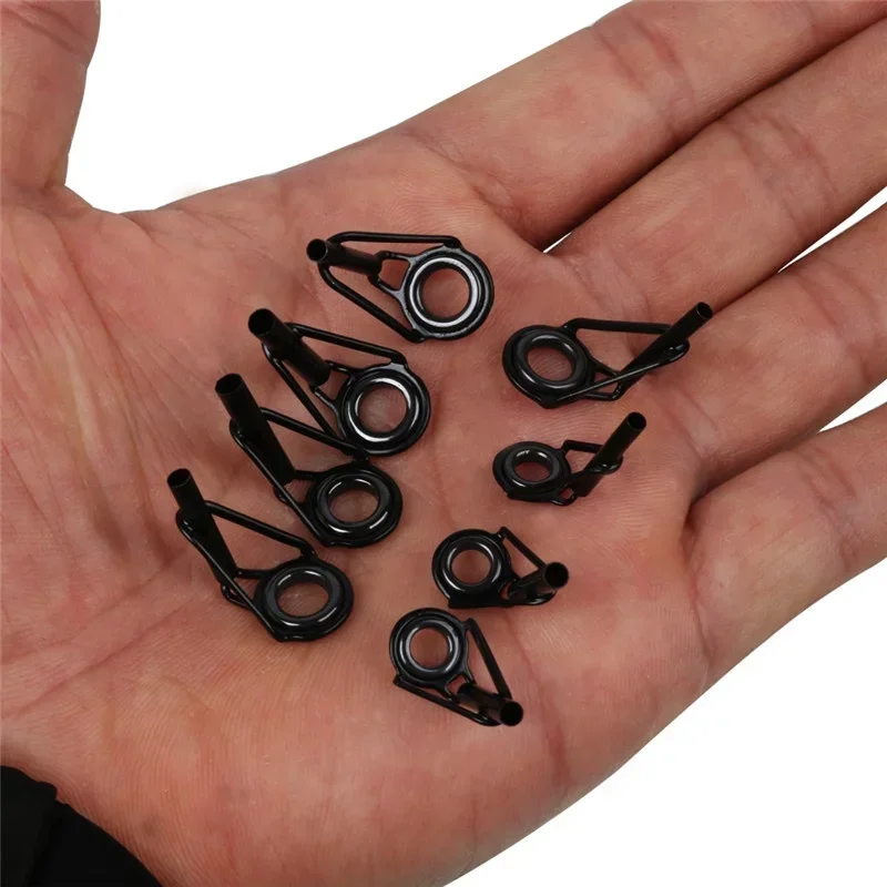 80 stücke schwarz Multi-Gauge Marine Rute Führungs ring Set Edelstahl Keramik Köder Ring Angel gerät Werkzeuge Zubehör Zubehör – Detail 6