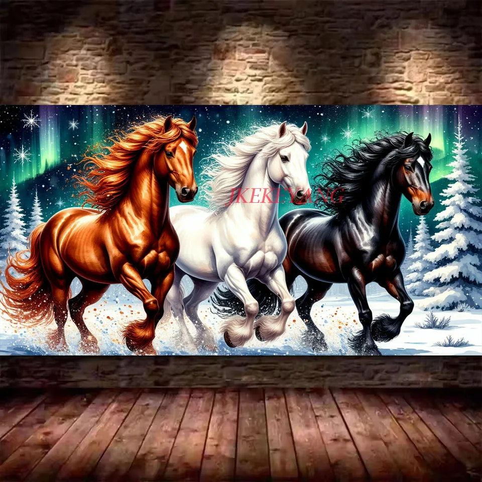 جميلة الغابات نهر الحصان صورة DIY ألواح تلوين حرفية لامعة غرزة التدريبات الكاملة الماس الفسيفساء مجموعة جديدة ديكور المنزل