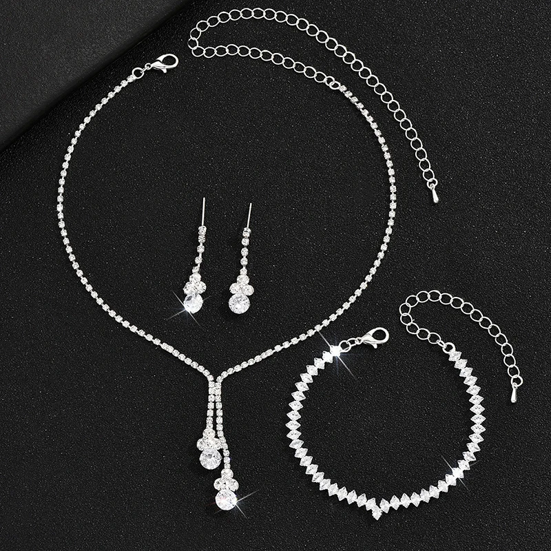 3Pcs Fashionable Women's Jewelry Set With Zircon Earrings Necklaces Bracelets Wedding Decoration