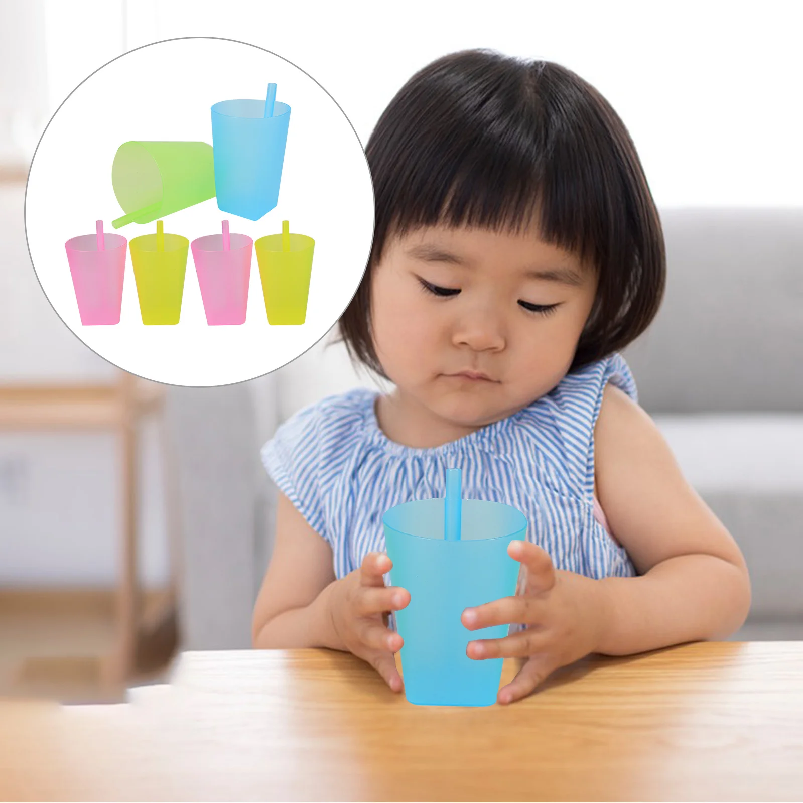 

6Pcs Candy Color Sippy Cups Durable Safe Food-Grade Plastic Built-in Straw Kids Water Cup Sippy Cup Straw Cups for Kids