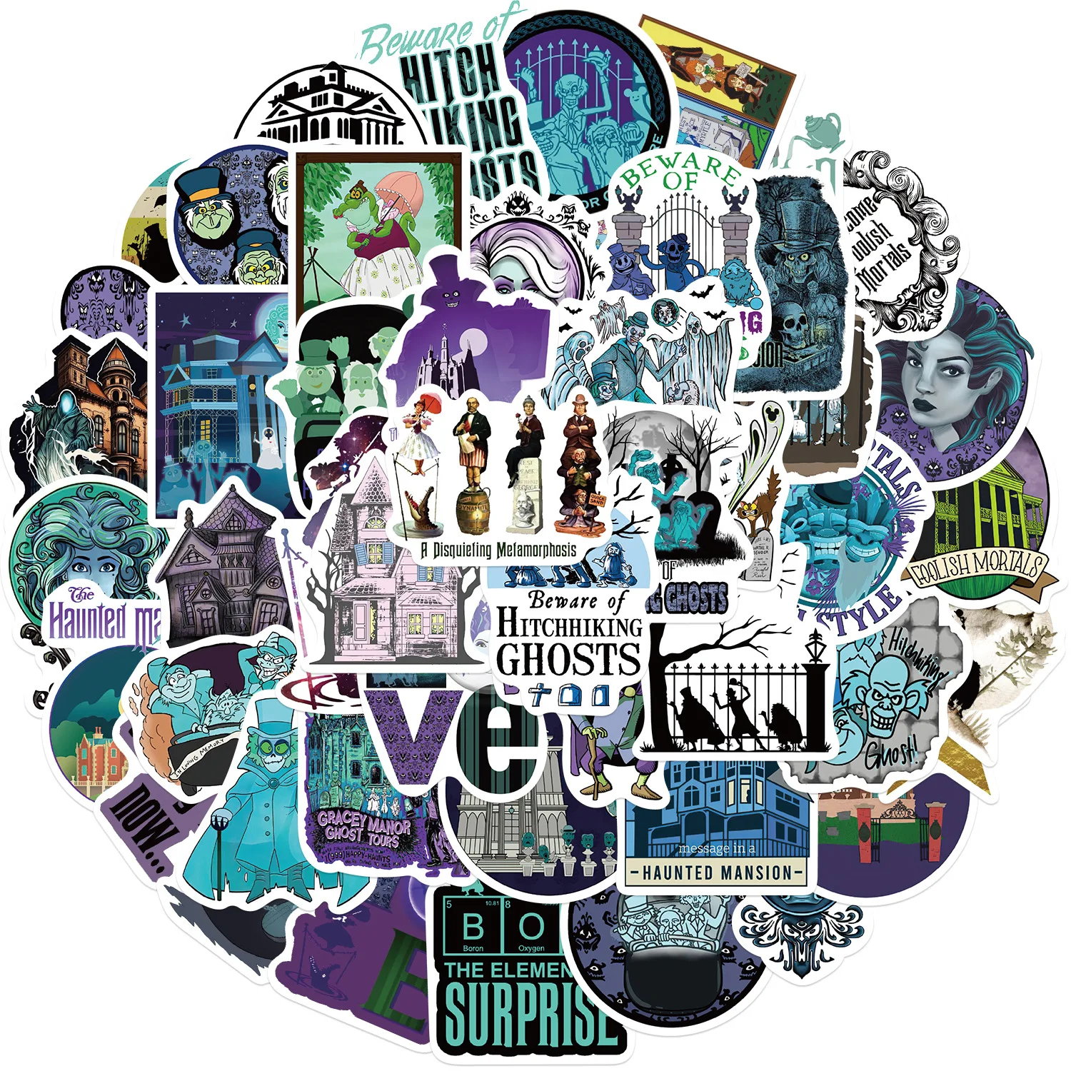 50 Stück Spukhaus Villa Aufkleber niedlichen Cartoon Vinyl wasserdichte Filme Aufkleber Aufkleber für Laptop Handy Wasser flasche Skateboard