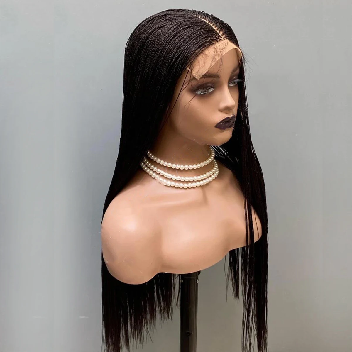 Black Micro Twist Braided Lace Front Wig — Glueless, 26 Inch