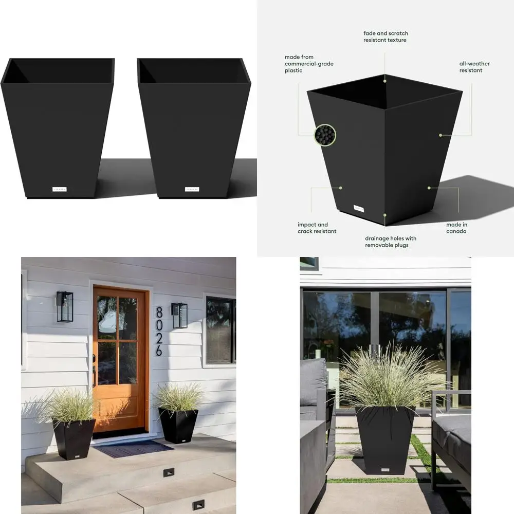 

Large All-Weather Durable Plastic Planters for Indoor and Outdoor Use - Nobleton Series with Drainage for Porch or Patio