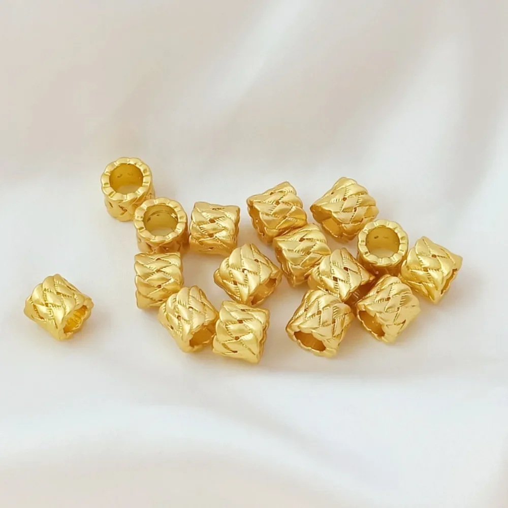 

18K Gold-plated Ancient-style Gold Weaving Large-hole Bucket Beads Spacer Beads DIY Hand-strung Loose Beads Matte Gold Pendant