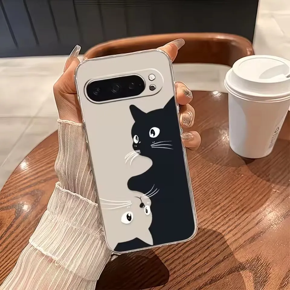 Hot Kawaii Cartoon Black Cat Pattern Clear Soft Case For Google Pixel 11 10 9 8 7 6 Pro XL 9a 8a 7a 6a Silicone Anti-Drop Cover view 2