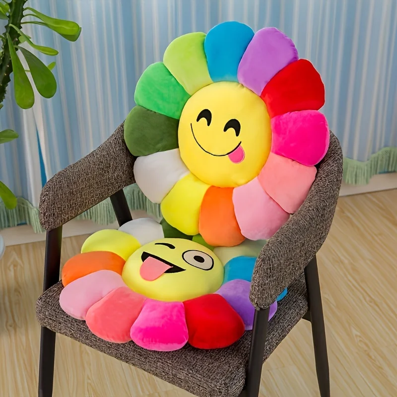 Christmas colorful sunflower pillow, soft and comfortable sunflower smiley face cushion, family bedroom decoration