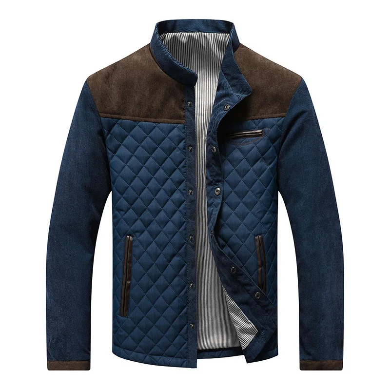 Zippered Side Seam Socket Thickened Unhooded Blue Casual Youth Jacket