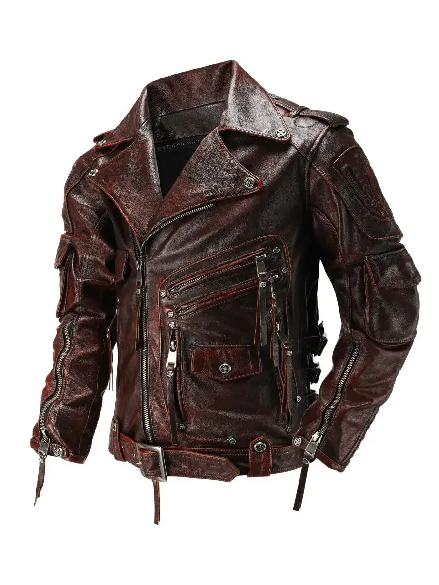 Copersian Men\'s Natural Leather Motorcycle Jacket Top Layer Causal Vintage Retro Moto Suit Leather Coat  Dropshipping Factory