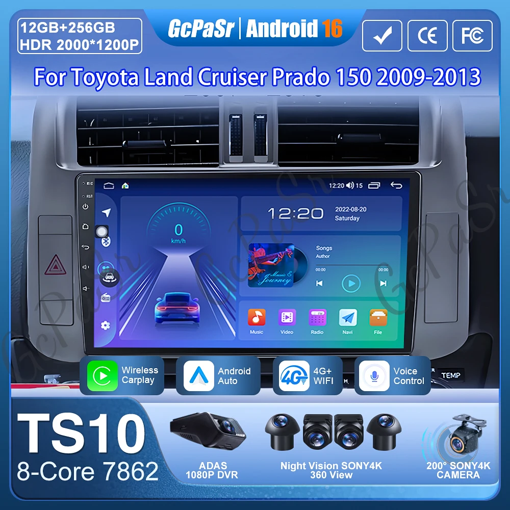 

Car Radio Carplay For Toyota Land Cruiser Prado 150 2009-2013 Navigation GPS Multimedia Player Android Auto Display Screen Video