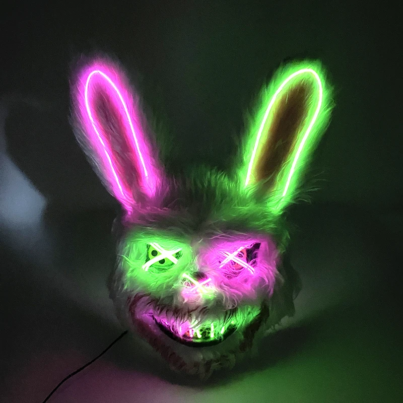 Horror Mixed Colors Light Up Rabbit Mask Scary LED Glowing Bunny Mask Men Women Masquerade Luminous Disguise Mask Props