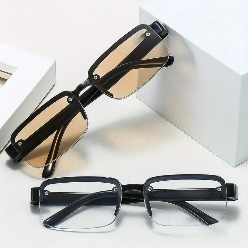 

【+100~+400】1pc Women's Fashion Half-Rim Glasses - Rectangular Frame Chic Eyewear Fashion Accessory Lightweight Frames