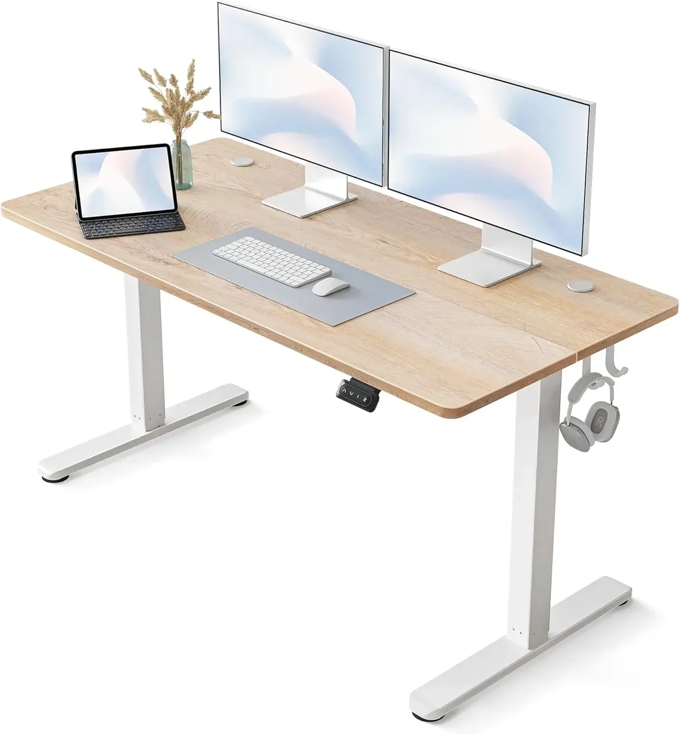 Electric Standing Desk, 55 x 24 Inches Height Adjustable Stand up , Sit Stand Home Office Desk, Computer Desk, Maple