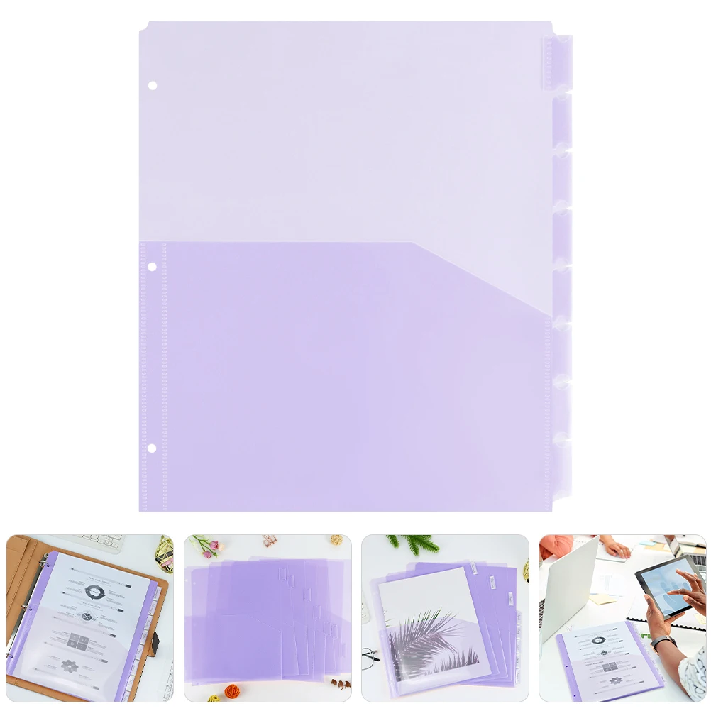 8 Pcs Document Divider Bag Pocket Folders A4 Papers Colorcoded Organization Three Ring Binders Plastic Storage