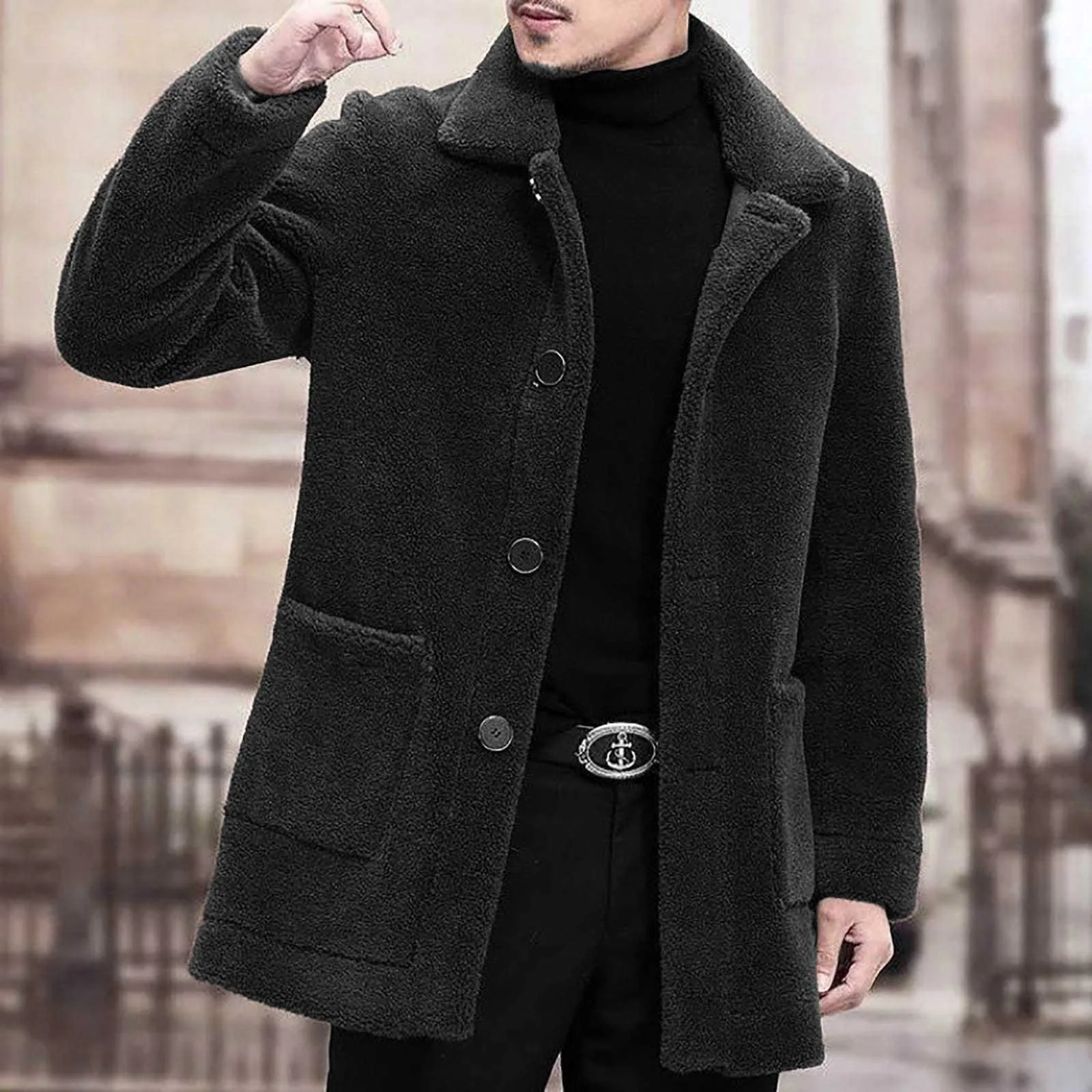 Autumn and winter jackets and coats double-sided cotton jacket men's fashion plus velvet wool wool coat British style coat