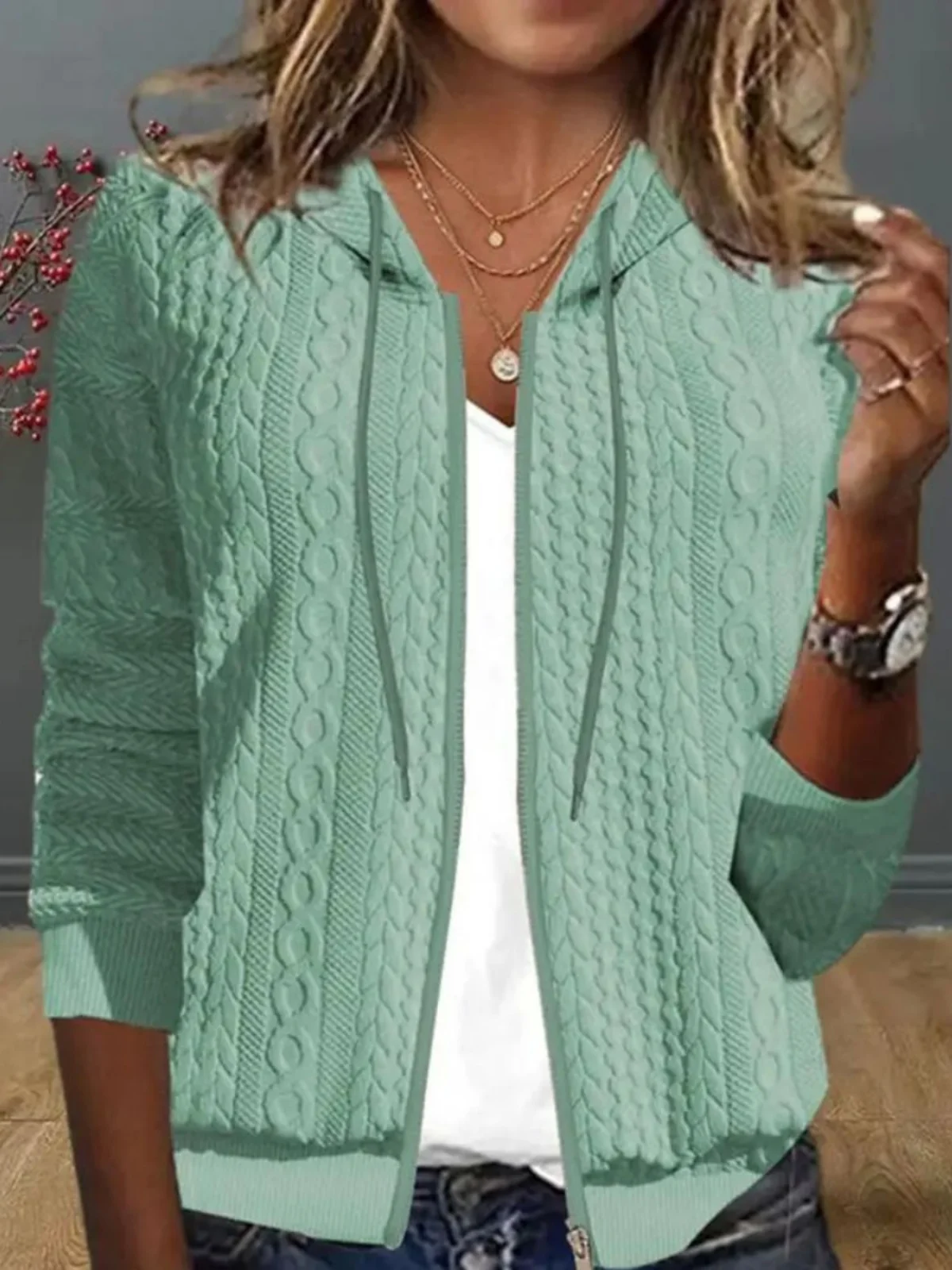 여성용 컬러 캐주얼 니트 가디건 스트리트 슬레 지퍼 후드 롱 슬림핏 여름 아우터웨어 코트