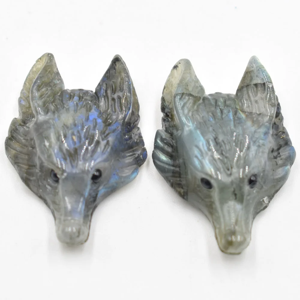 Großhandel 2 Stück/Set Modische Naturstein-Amethyst-Lapislazuli-Anhänger in Wolfskopfform für die Schmuckherstellung. – Detail 15
