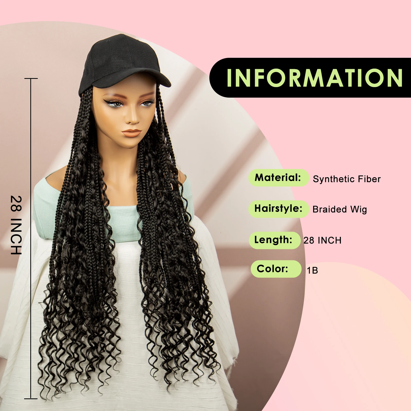 Synthetic Baseball Cap Wig with Hair Hat Wig Braided Wig for Women Hair Extensions Boho Braids Hat Wig Natural Color