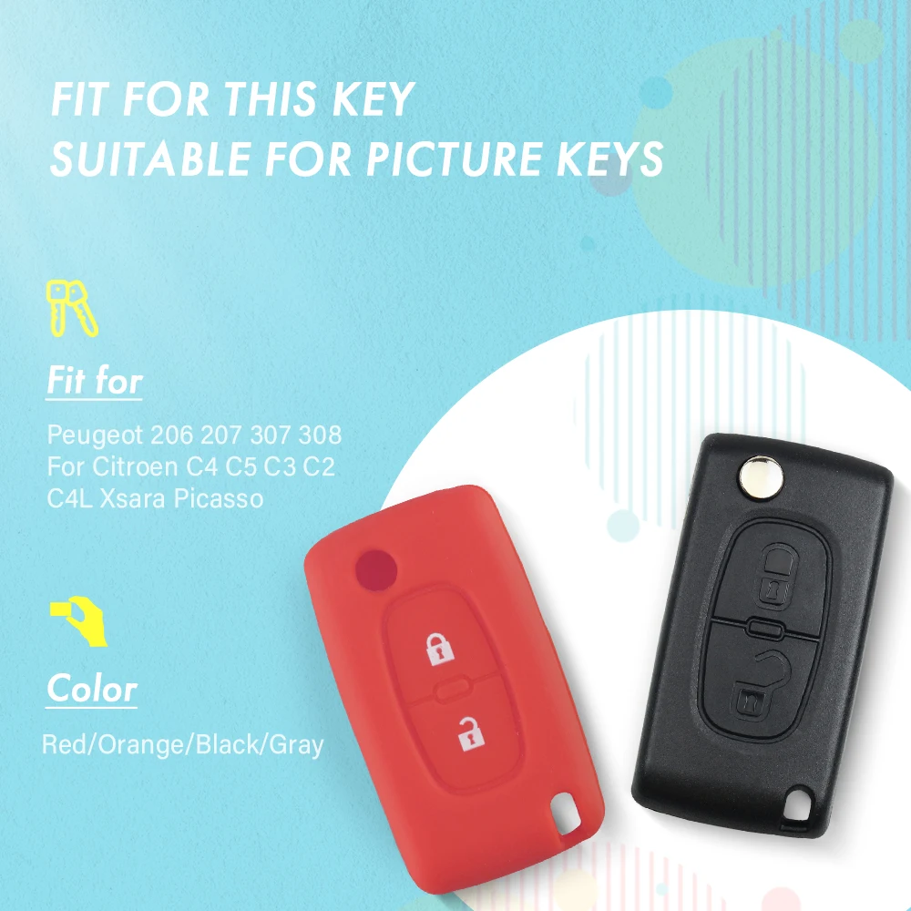 KEYYOU Silicone Remote Car Key Case Key cover for Peugeot 208 207 3008 308 508 408 2008 407 307 206 2 Button Citroen Sega C5