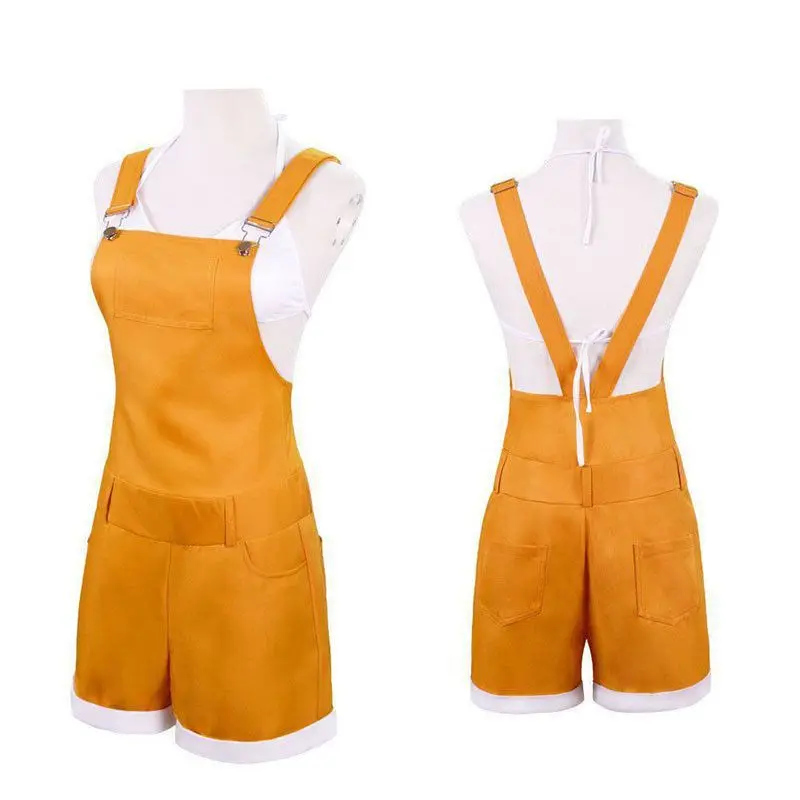 

Anime Nami Cosplay Costume Women Orange Suspender Shorts with White Bralette & Black Straps Accessories Halloween Party Outfit