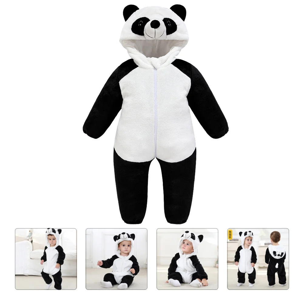 

Cute Panda Design Baby Romper Long-Sleeved Layette Soft Material Indoor Outdoor Use Adorable Photo Costume Panda-Shaped Romper