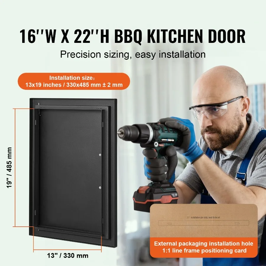 BBQ Access Door, 16W x 22H Inch Single Outdoor Kitchen Door, Cold Plate Flush Mount Door, Wall Vertical Door with Handle, for B