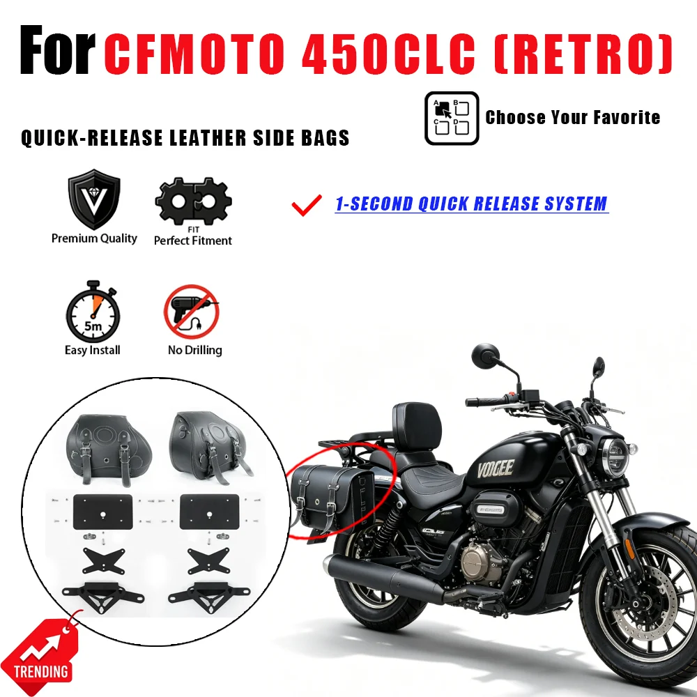 

For CFMOTO 450CLC Retro Quick Release Leather Side Bags Saddlebag Support Alforjas Cuero Borse Laterali Moto Accesorios Parts