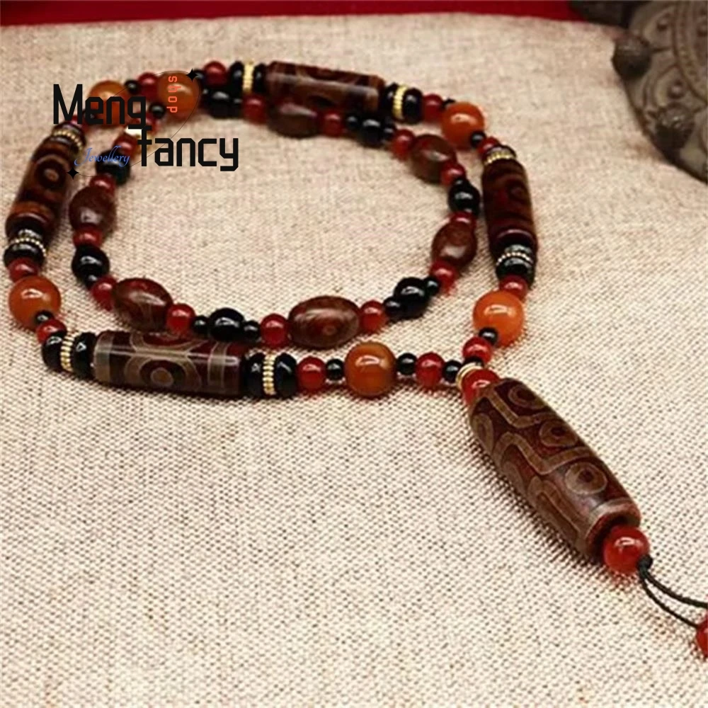 عالية الجودة الرجعية تسعة عيون العقيق الطبيعي البوذية سبحة صلاة تمائم سترة سلسلة أفضل بيع مجوهرات الأزياء هدايا العيد