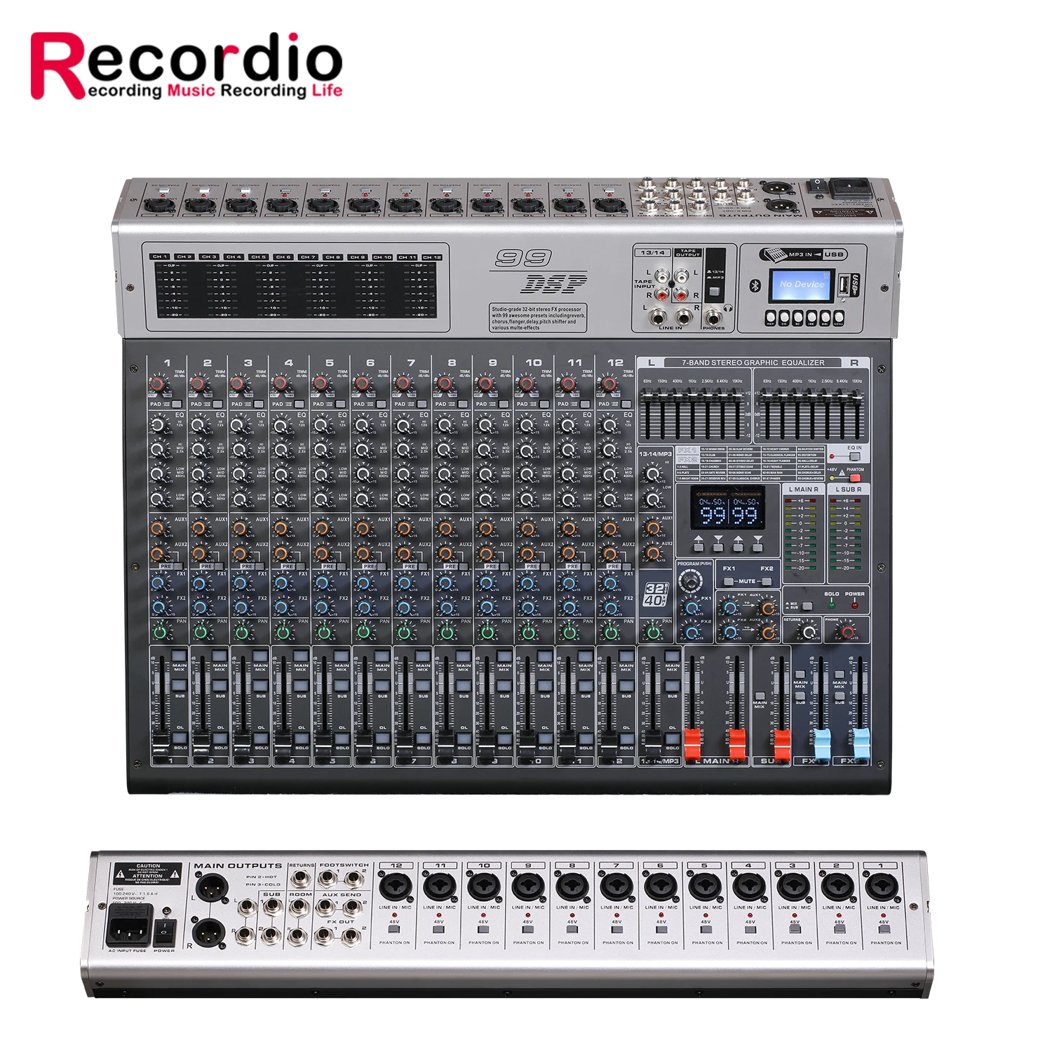 GAX-GBA14 USB LED 스크린 전문 오디오 믹서, 듀얼 7 밴드 이퀄라이저 MP3 믹서, 바 파티 공연용