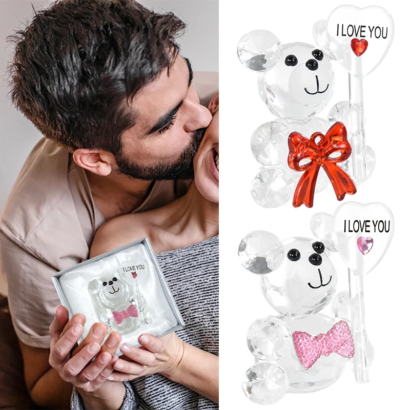 I Love You Sign Creative Bow Crystal Bear Valentines Day Gift Anniversary Desktop Decoration Wedding Party Ornament Guests Gifts