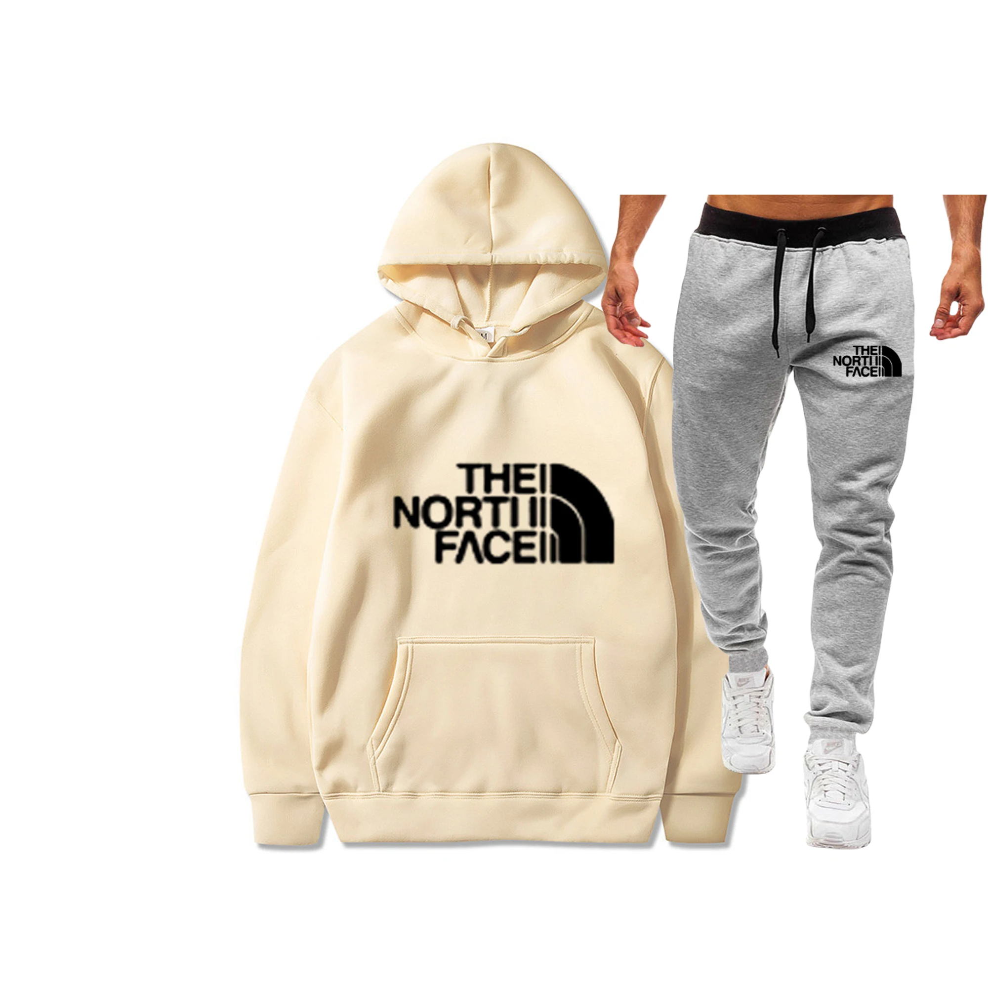 

New men's and women's hooded coat + double-layer one-piece pants set. Exquisite craftsmanship, trendy style, hip-hop. Men's suit