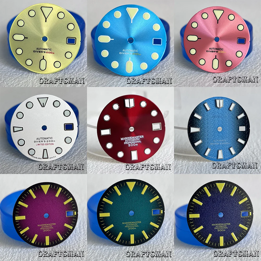 Esfera de reloj modificada iluminada con ventana verde, calendario de un solo día de 28,5mm, adecuado para accesorios mejorados de movimiento NH35 NH36