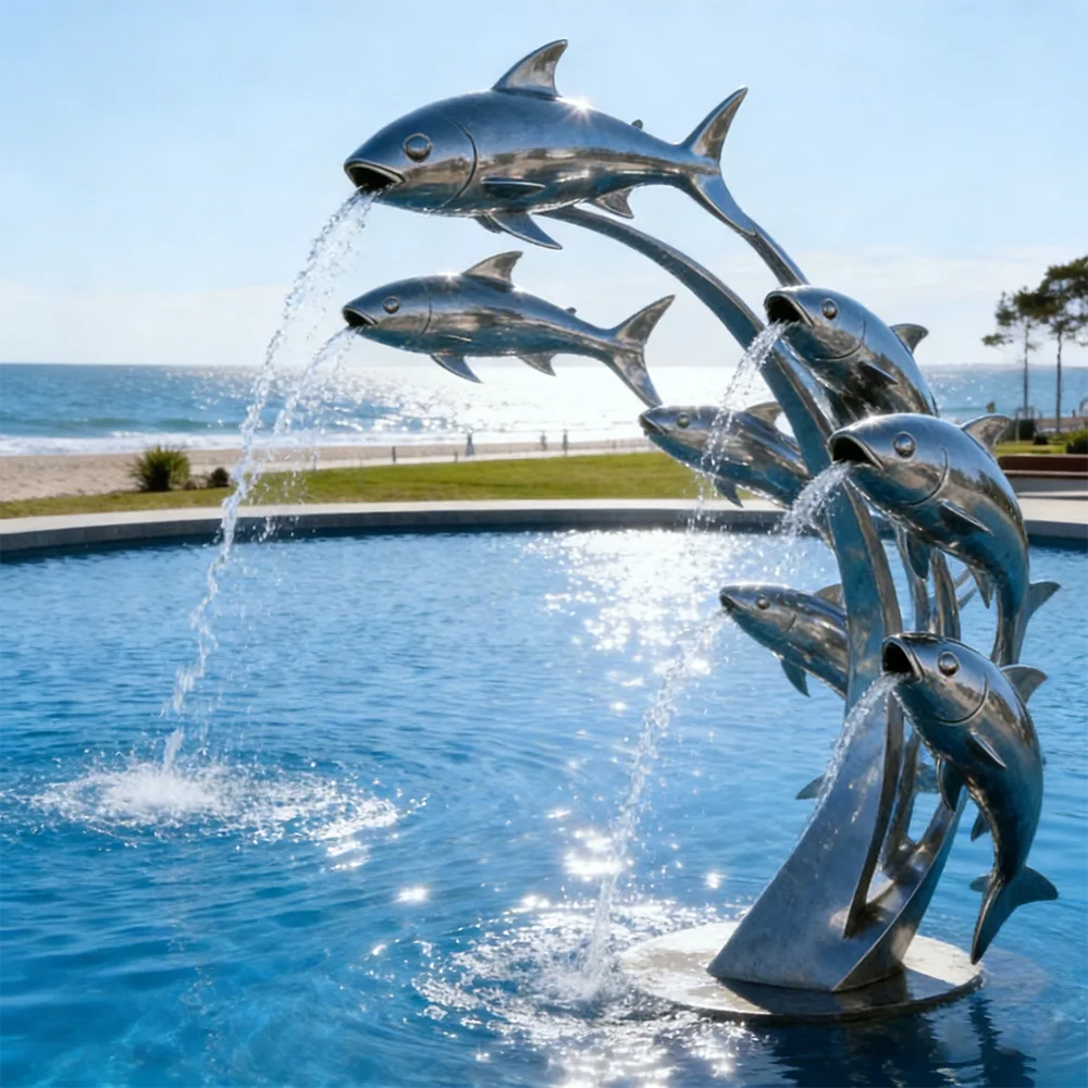 Modern Polished Stainless Steel 3D Sculpture Customizable Logo Outdoor Garden Water Feature Art Deposit Only