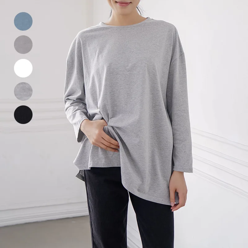 

2025 японская и корейская осенне-зимняя базовая футболка с длинным рукавом для женщин, простой однотонный нишевый дизайн, свободный повседневный топ