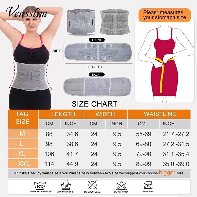 Vensslim Girdle Back Support Belt Body Shaper Waist Trimmer Trainer for Women/Man Loss Belly Fat Tummy Control Exercise Workout