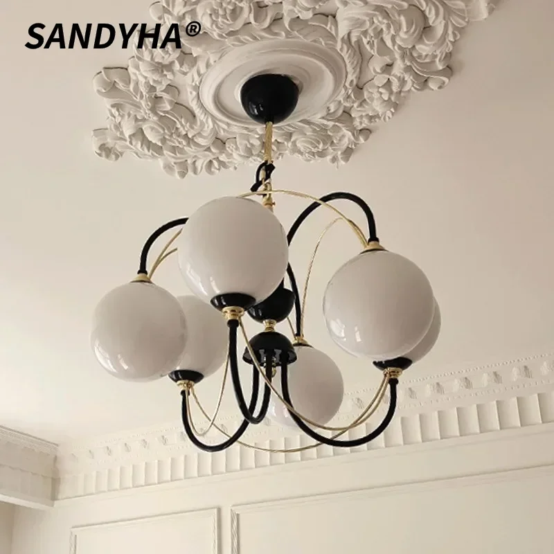 SANDYHA Nordic Chandelier Black Gold Magic Bean Pendant Light LED Hanging Lamp For Bedroom Living Room Dining Table Home Decor