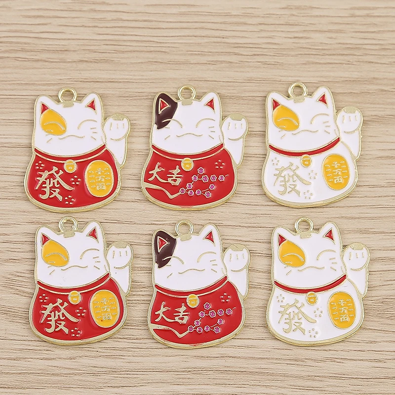 10pcs 23x29mm Cartoon Animal Charms Enamel Lucky Cat Charms for Jewelry Making Earrings Necklace Bracelets DIY Crafts Supplies